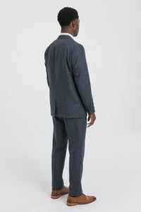 Męski 3-częściowy garnitur granatowy z dwurzędową kamizelką