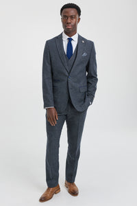 Męski 3-częściowy garnitur granatowy z dwurzędową kamizelką