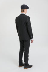 Męski czarny garnitur 3-częściowy w prążki