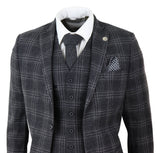 Mens Charcoal-Grey Check Tweed 3 Piece Suit