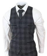 Mens Charcoal-Grey Check Tweed 3 Piece Suit