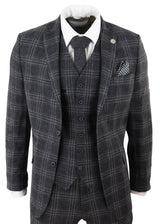 Mens Charcoal-Grey Check Tweed 3 Piece Suit
