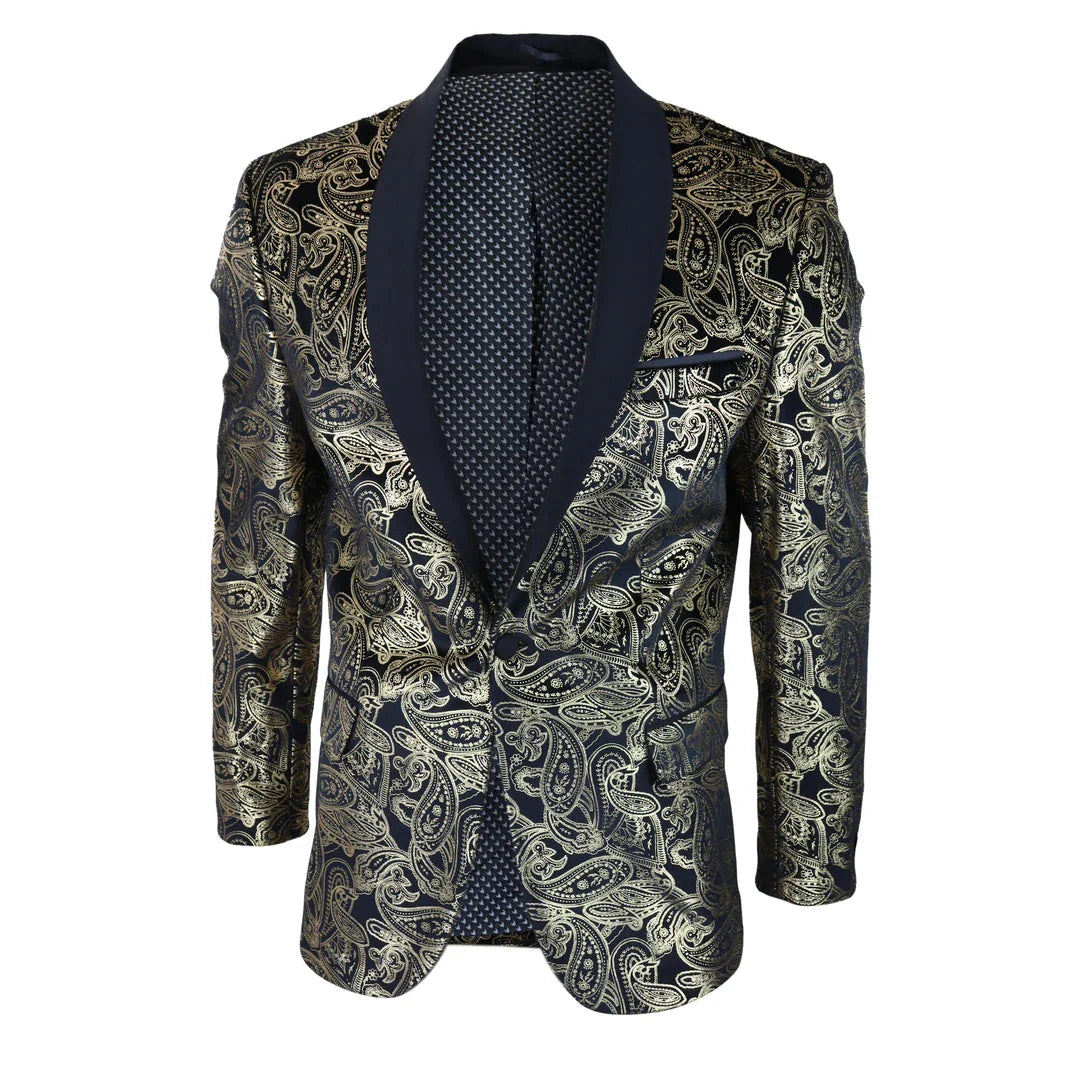 STZ64-65 - Men's Velvet Paisley Floral Blazer Black Tuxedo Jacket