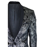 STZ64-65 - Men's Velvet Paisley Floral Blazer Silver Black Tuxedo Jacket