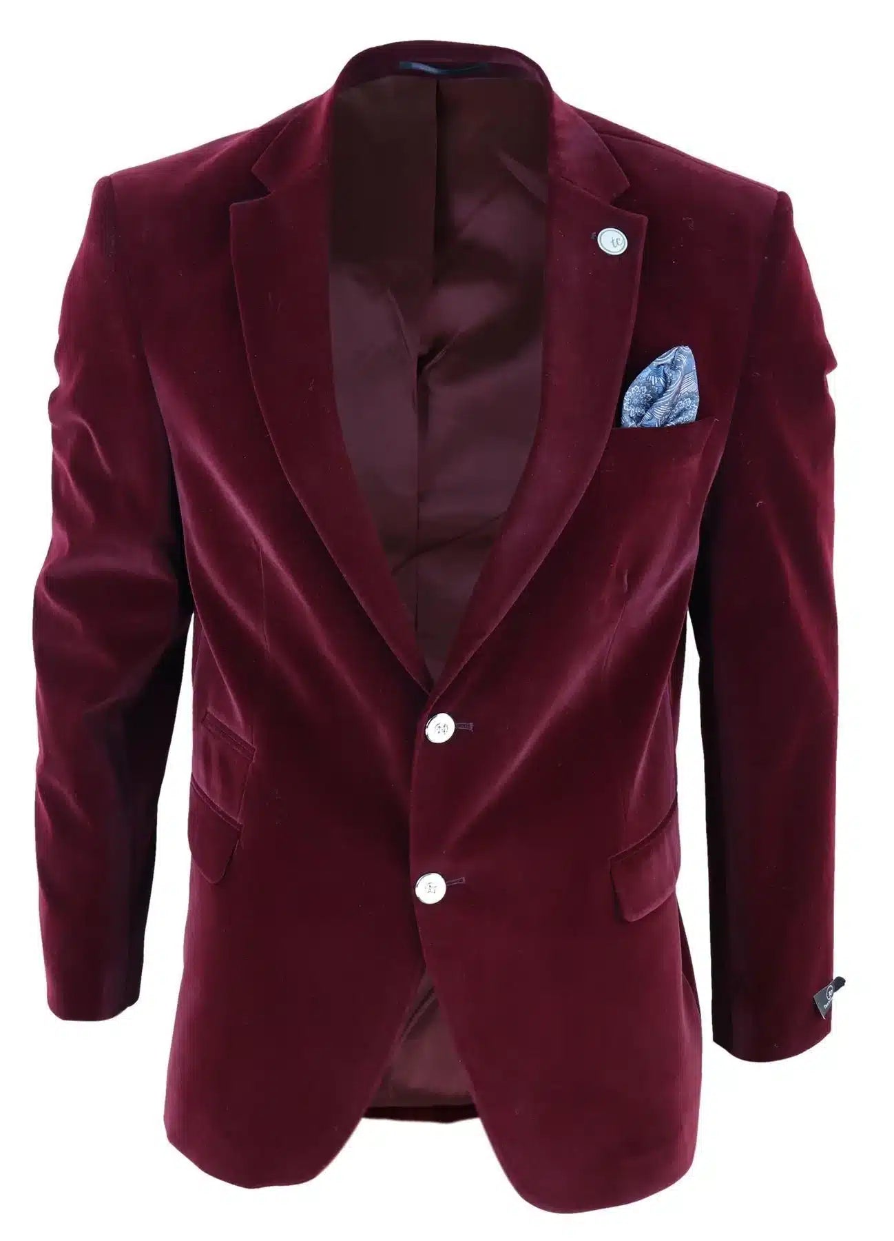 Mens Velvet Blazer Suit Jacket 2 Button Dinner Smart Casual Formal Tailored Fit - Wine
