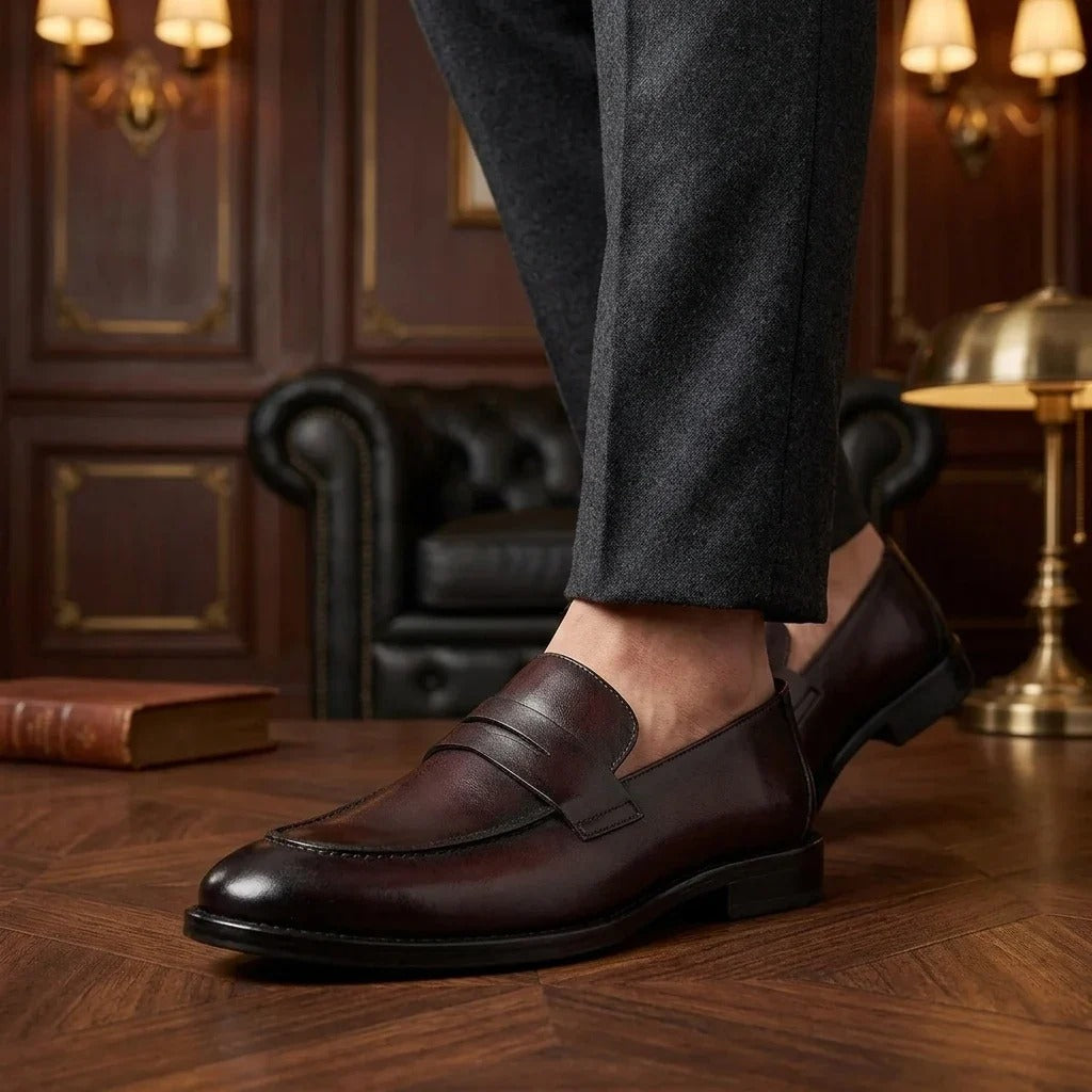 Ted - Brązowe, klasyczne, skórzane, męskie mokasyny typu „Moc Toe”
