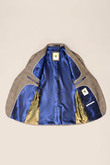 Męski 3-częściowy garnitur w jodełkę tweedowy w kolorze brązowym w kratkę, dopasowany krój, podwójny klasyczny