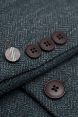 Thomas - Męska marynarka tweedowa w kolorze oliwkowo-zielonym w klasyczną jodełkę