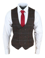 Cavani Tommy - Men's Brown Herringbone Tweed Check Waistcoat