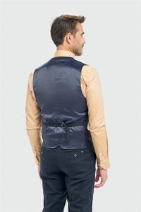 Torino – męska dwurzędowa kamizelka w granatową kratkę