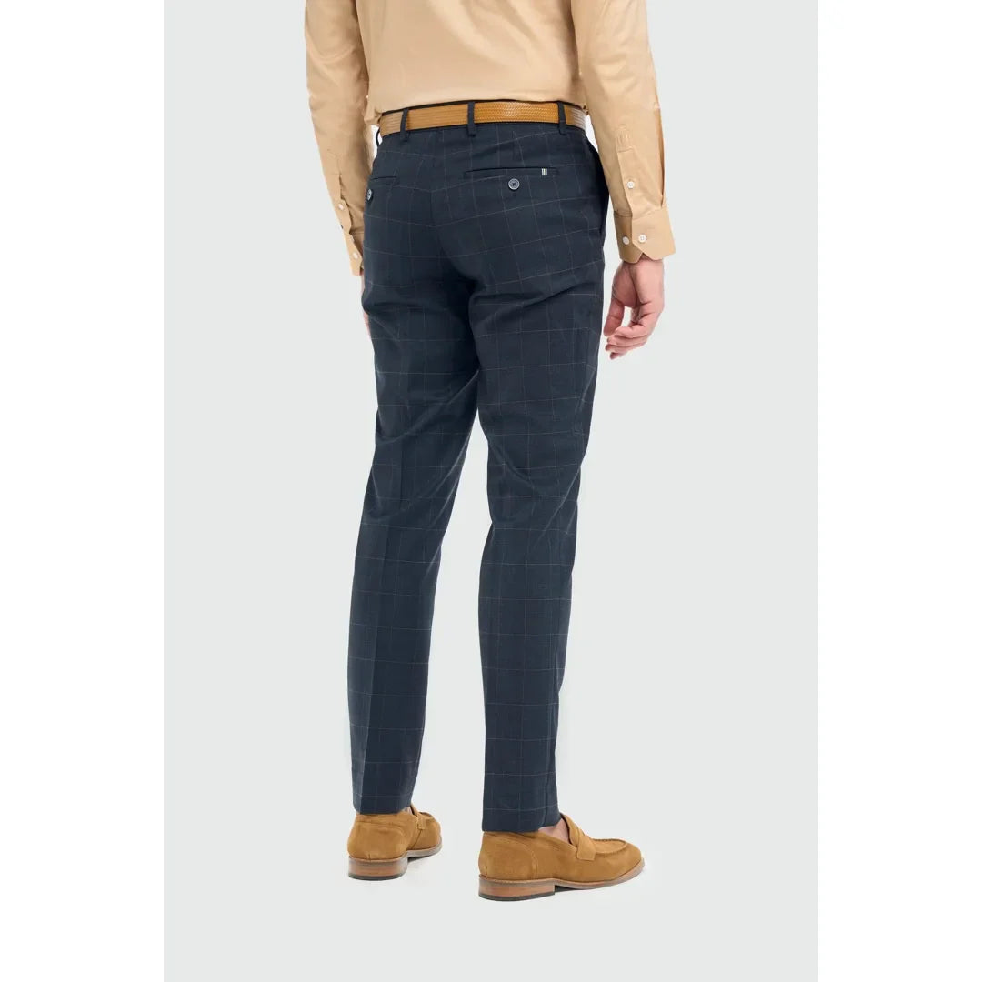 Torino - Męskie spodnie formalne w granatową kratkę