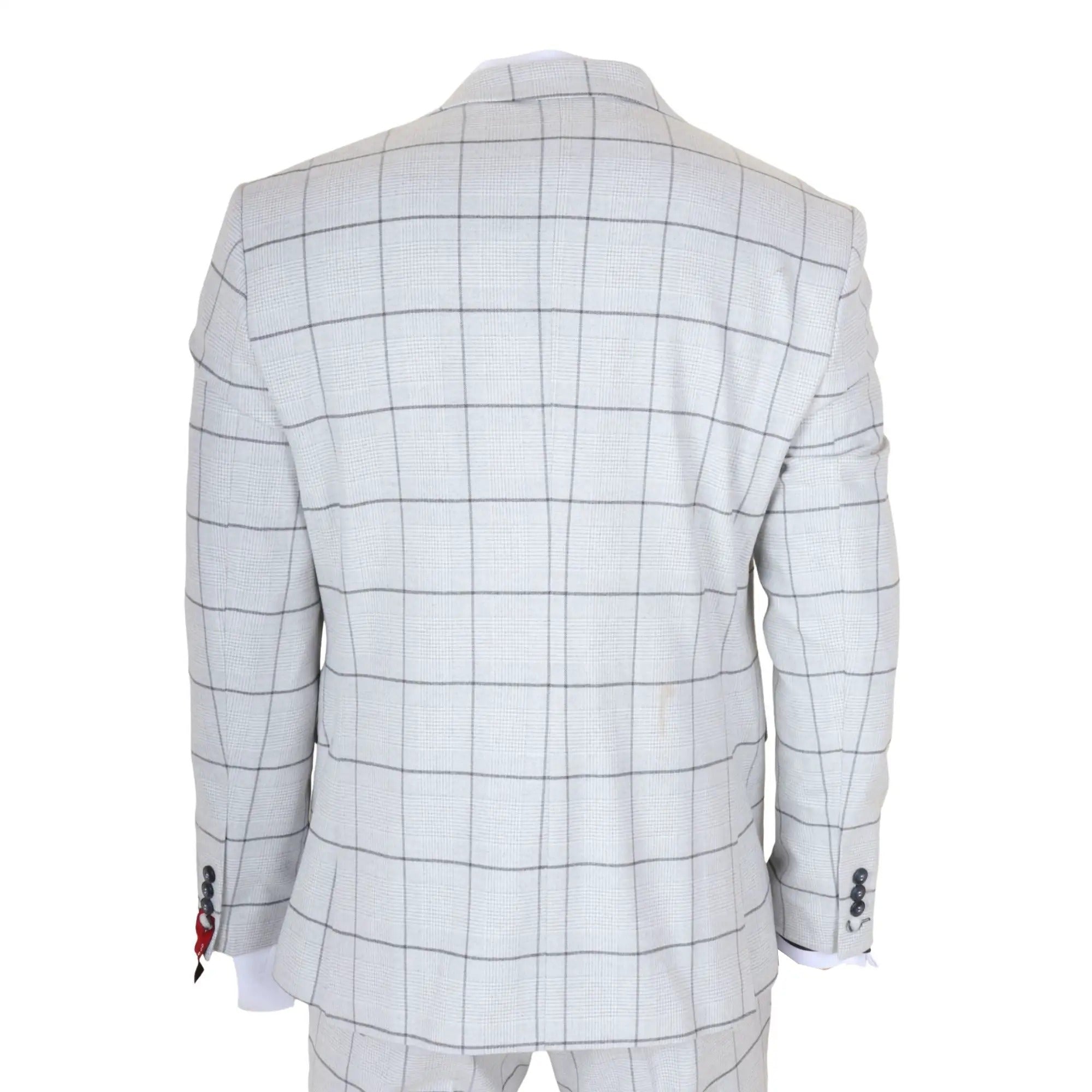 TP-33 - Męski garnitur 3-częściowy w kratę w kolorze szarym, dopasowany do sylwetki