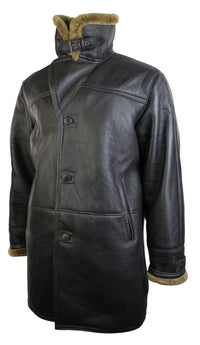 Mens 3/4 Brown Duffle  Real Sheepskin Jacket Classic Brown Ginger