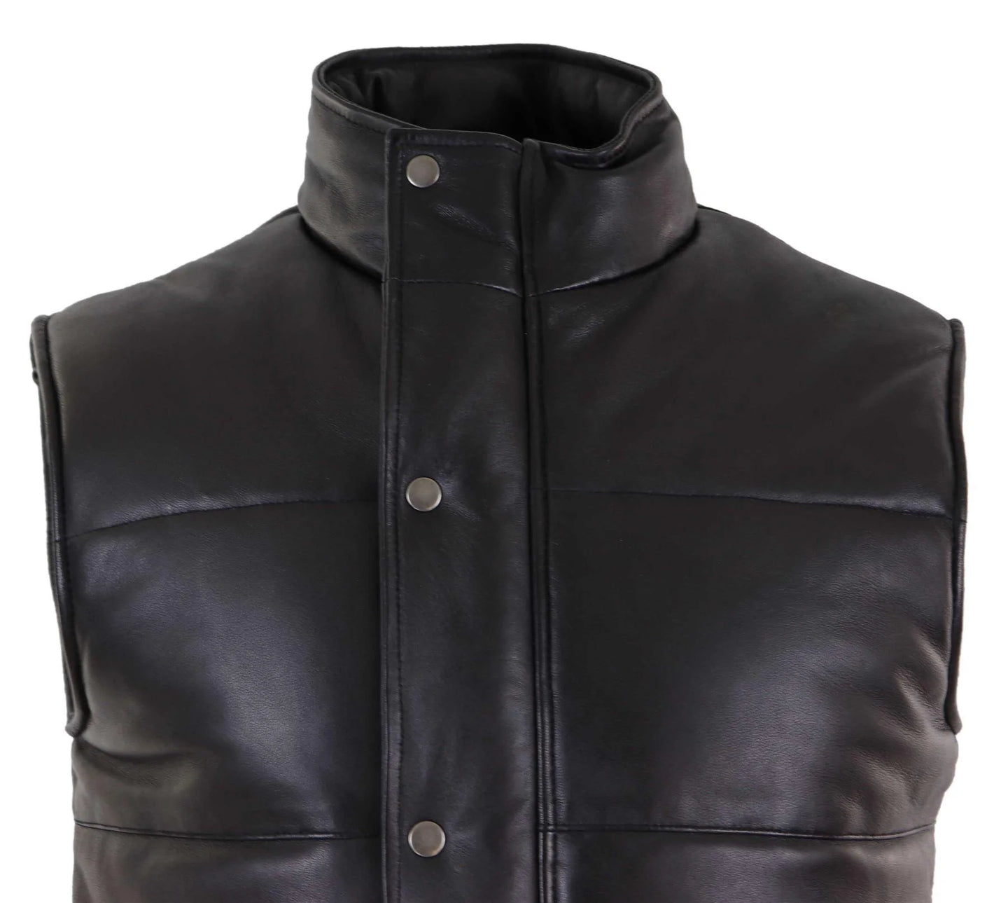 Mens Real Leather Waistcoat Gilet Quilted Puffer Design Warm Zip Casual Black