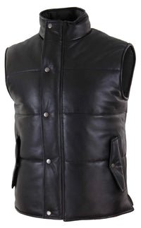 Mens Real Leather Waistcoat Gilet Quilted Puffer Design Warm Zip Casual Black