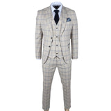 Warwick Men's Beige 3-Piece Checked Suit