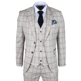 Warwick Men's Beige 3-Piece Checked Suit