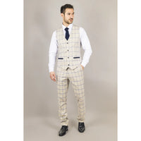 Warwick Men's Beige 3-Piece Checked Suit