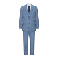 Boys 3 Piece Wool Suit Light Blue Tweed Vintage 1920s Classic 4 Pocket Waistcoat