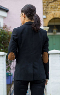 Womens  Blazer Suit Wool Tweed Elbow Patch 1920s Vintage Classic Black