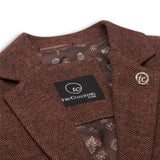 WS-12 - Marynarka damska tweedowa z wełny w jodełkę w kolorze rdzawobrązowym