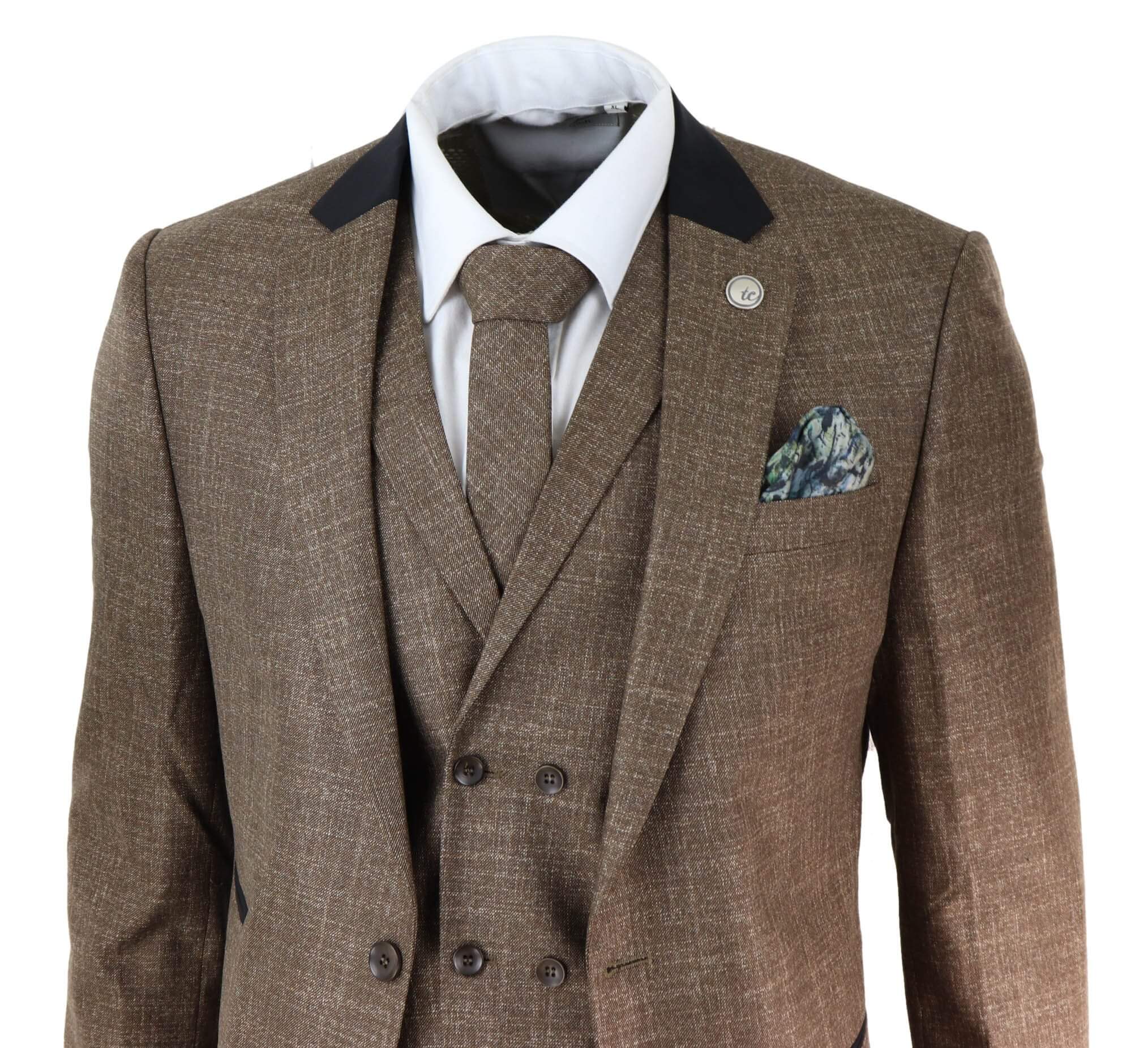 Mens 3 Piece Brown Tailored Fit Suit