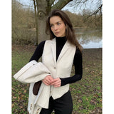 WSN15 – Kremowa kamizelka damska z mieszanki wełny i tweedu