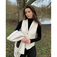 WSN15 – Kremowa kamizelka damska z mieszanki wełny i tweedu