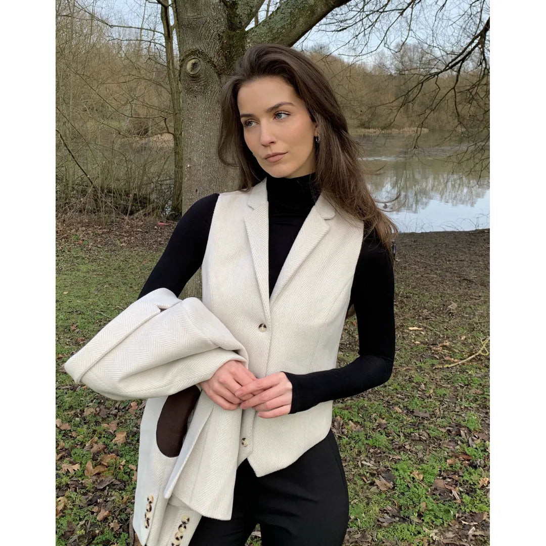 WSN15 – Kremowa kamizelka damska z mieszanki wełny i tweedu